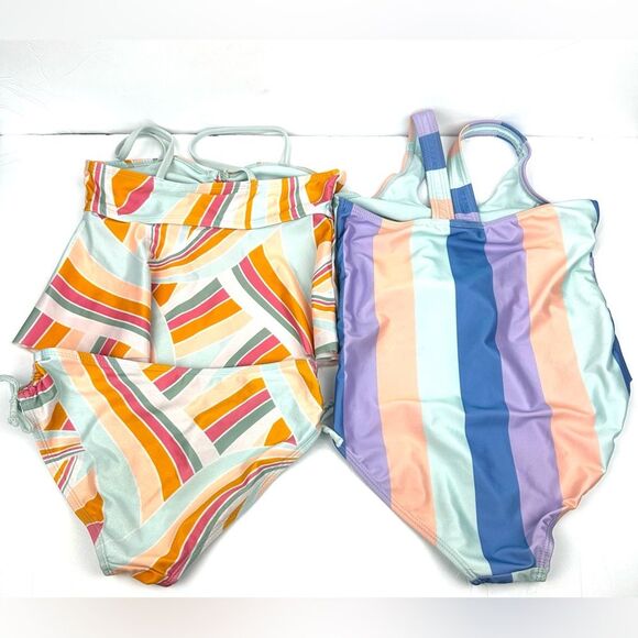 Wonder Nation Girls Multicolor One Piece/Two Piece Swimsuits Sz M 7/8 Set of 2 - Picture 2 of 14